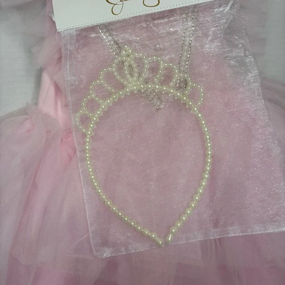 Jessica Simpson Pink Faux Pearl Rhinestone Tule Tutu Dress Up Dress Tiara 2T NWT